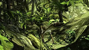 Dromaeosaurid: Utahraptor in a prehistoric forest