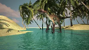 Riverbed: Utahraptor roaming a tropical environment