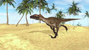 Utahraptor: Utahraptor running across a barren landscape