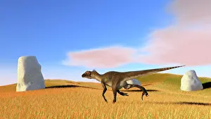 Utahraptor: Utahraptor running across a grassy field