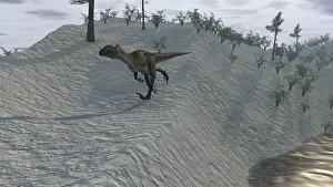 Dromaeosaurid: Utahraptor running down a hill