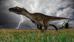 Thunderstorm: Utahraptor running across an open field during a lightning ?