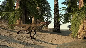 Utahraptor: Utahraptor running in a prehistoric environment