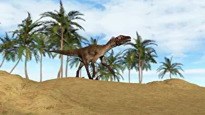 Utahraptor: A Utahraptor walking in a prehistoric environment