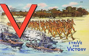 Strive: V for Victory - American Propaganda Postcard
