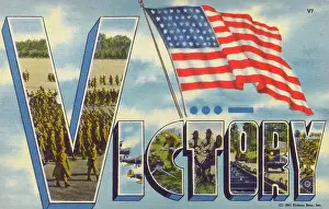 Spangled: V for Victory. US World War Two propaganda postcard