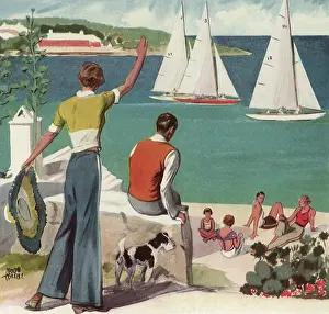 Bermuda: Vacationing Couple wave to Boats in Bermuda