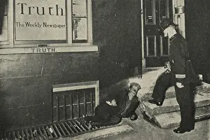 Drunkard: Vagrant and policeman outside Truth Offices