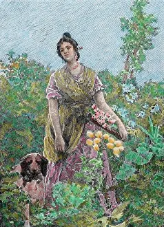 Valencia: Valencia gardener. Engraving by Die?guez, 1867. Colored