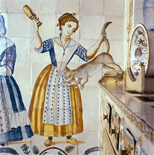 Costumbrism: Valencian kitchen tile with scenes of daily life