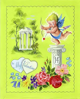 Grecian: Valentine design with Cupid and flowers