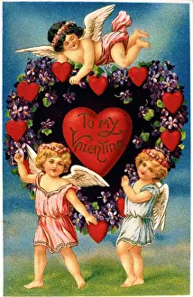 Cherubs: Valentines card with three cherubs