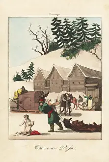Album Des Peuples: Varieties of Russian sleighs, 18th century