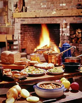 Pht001: Variety Wholesome Cooked Foods Arrayed on Table