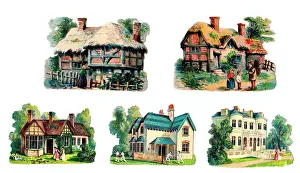 Thatching: Various buildings on five Victorian scraps