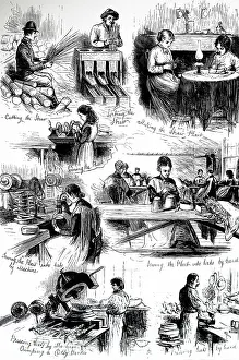 Bedfordshire: Various processes in the production of straw hats at Luton