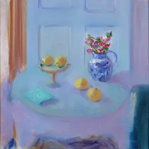 Anemones: Vase of Anemones ' with lemons and book