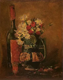 Carnations: Vase with Carnations and Bottle, by Van Gogh