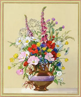 Buttercups: Vase of Flowers including foxgloves, thistle