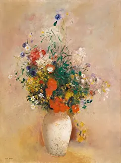 Odilon: Vase of Flowers (Pink Background), by Odilon Redon