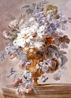 Huysum: Vase of Flowers on a Plinth
