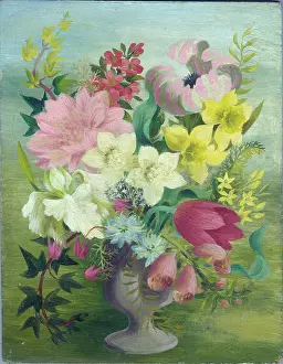 Fedden: Vase of flowers with tulips, daffodils etc