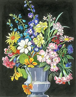 Marius: Vase of mixed flowers on a black background