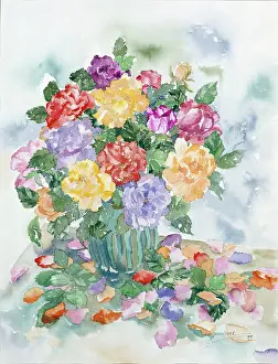 Tran: Vase of Roses with Fallen Petals