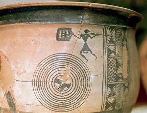 Crete: Vase with stylized representation of a soldier with spear an