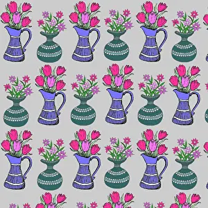 Tess Hines Designs: Vases with pink flowers pattern
