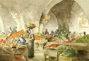 Watercolours: Vegetable market, Jerusalem