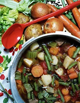 Celery: Vegetable Soup and Ingredients String Beans Carrots