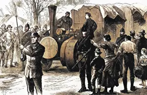 Vehicle preceded by flag, 1883