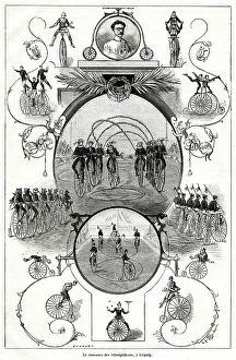 Acrobatics: Velocipede competition in Leipzig, Germany 1885