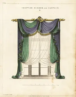 Valance: Venetian window and curtain, Regency style