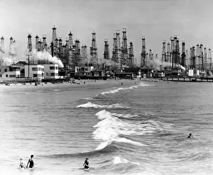 Derricks: Venice Beach view of oil derricks. Two months ?