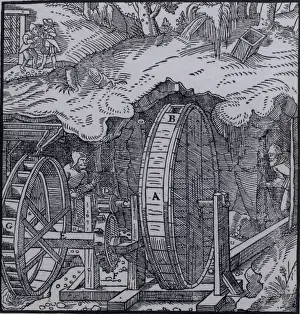 Rotating: Ventilating a mine. (Basle, 1556). Woodcut