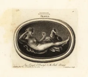 Carnelian: Venus lying naked on a sheet with a dog