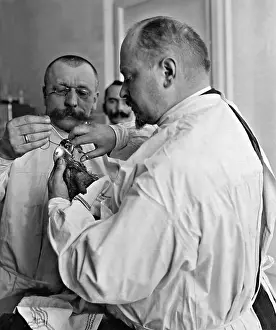 Towel: Veterinary treatment on a parrot, 1908