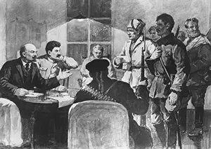 Marxists: V.I. Lenin and Josef Stalin with Red Guards men