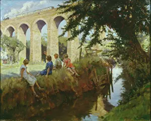 Stanhope: The Viaduct ' children looking at train