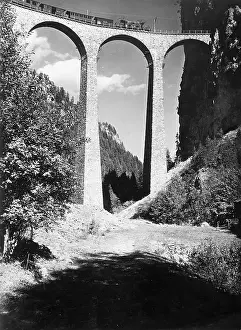 Grisons: Viaduct with railway in Switzerland, 1924