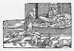 1349: Victims of the Black Death plague in 1349