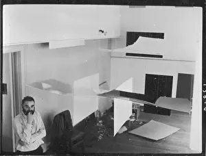 Pondering: Victor Pasmore setting up exhibition, ICA, London