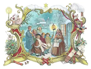 Strickland: Victorian carol singers inside a rococo border