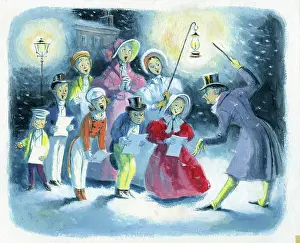 The Medici Society Ltd.: Victorian Carol Singers in the snow