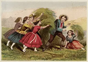 Haystack: Victorian children at harvest time
