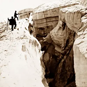 Crevasse: Victorian climbers approaching a crevasse