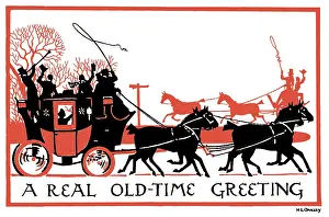Coaching: Victorian Coaching Scene with Greeting