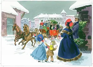 Coaching: Victorian coaching scene in snow